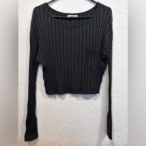Natural Life Green ‎ Ribbed Knit Top M Boho Pocket Sweater